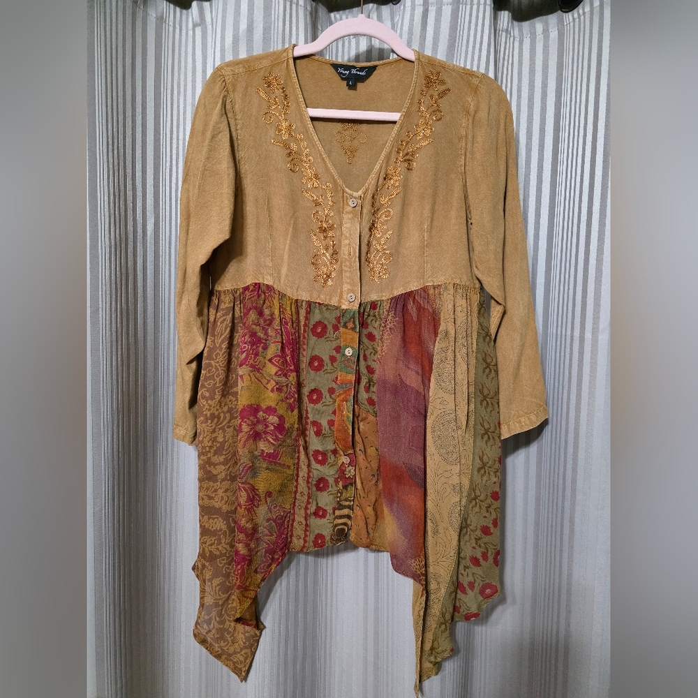 Artistic Patchwork Tunic With Embroidered Details - image 1